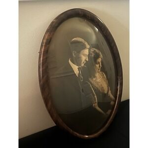 Victorian Oval Convex Glass Framed Post Mortem Photograph Husband Wife Odd Pants